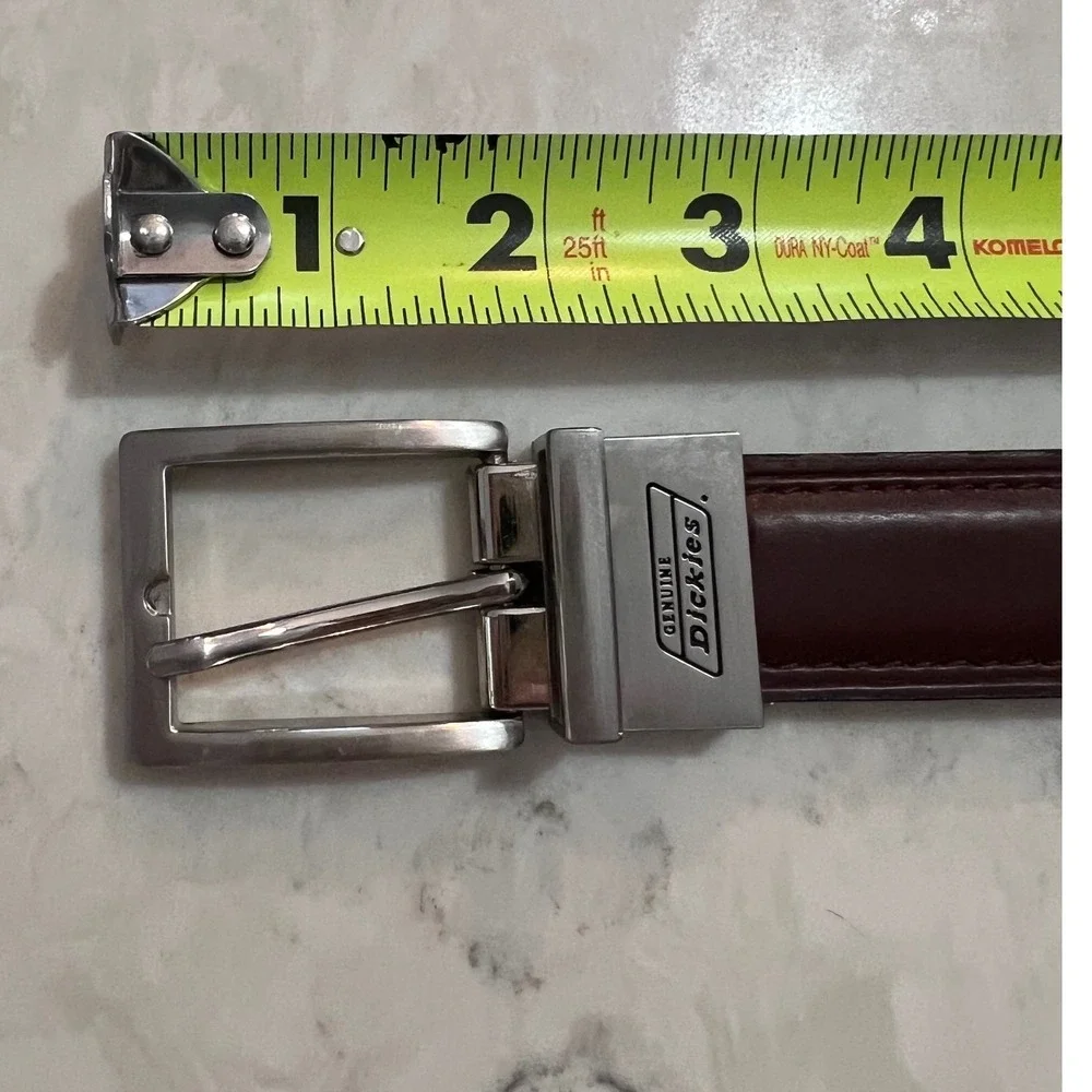 Genuine Dickies Mens Reversible Leather Belt Brown Black Silver Buckle 34‎ 36